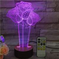 Unique Design 3D Illusion Lamp 7 Colors Changing Wooden Base LED Night Light for Lover Gift and Room Decoration