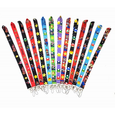 Customized Super Mario lanyard 2.5cm*45cm ribbon polyester Cartoon Lanyard Mario Bros Neck Strap hanging Key Chains Lanyard